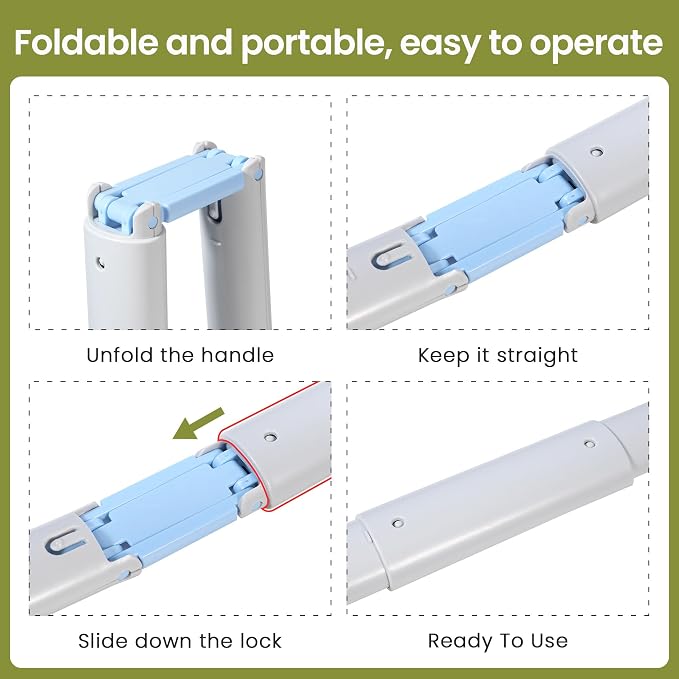 Dog Pooper Scooper Portable with Bag Attachment, One Handed Foldable Design, Includes 120 Waste Bags and Dispenser, 28 Inch Handle for Grass Yard Gravel Cleanup (Blue)