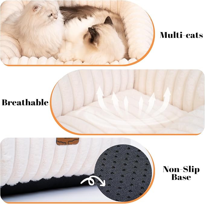 CHEERPALS Cat Couch Bed for Indoor Cats Fluffy Cat Sofa Recliner with Removable Washable Cover Cute Pet Lounge Suitable for Puppy Kitten (Off-White)