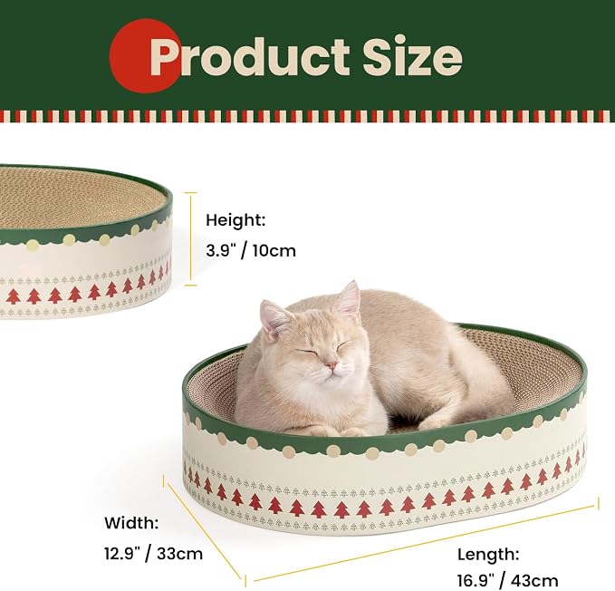 Conlun Oval Cat Scratcher Bed | Scratching Bowl Lounge for Kittens | Medium | Corrugated Cardboard Pad | Concave Shape | No Mess Enclosed Base | Serves as Couch Furniture Protector