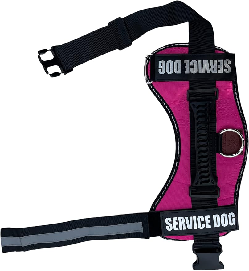 Service Dog Vest Harness – Reflective Service Animal Vest, No-Pull Harness with Handle & Mesh Padding – Sizes XXS-XL for Puppies – 2 Removable Service Patches Included (Medium, Pink)
