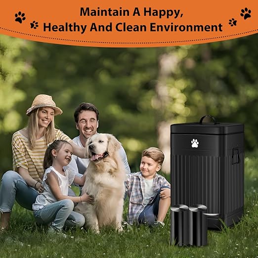 Dog Poop Trash Can Outside - 12L/3.1Gal Metal Outdoor Trash Can with Lid | Outdoor Dog Poop Trash Can with 40 Bags and Removable Inner Bin, Dog Waste Container with Lid Soft Close, Rectangular Black