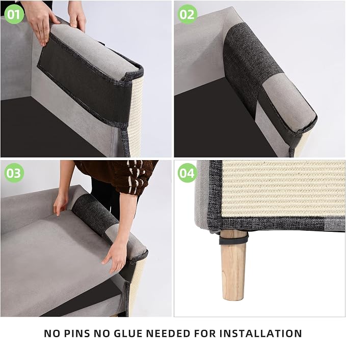 Cat Scratch Sofa Protector,Cat Scratching Couch Protector with 19.7''L*23.6''W Natural Sisal Scratching Mat for Protecting Couch Sofa Chair (Dark Grey/Left Hand)