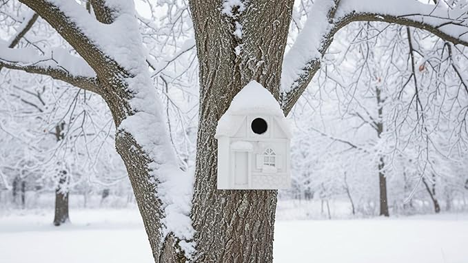 Water Proof Window Bird House for Outside, Composite Material Window View Birdhouse, Wren House for Viewing Inside, Wall Moutable, 10 Years Performance, Morden Style, White Color, 1.25" Hole