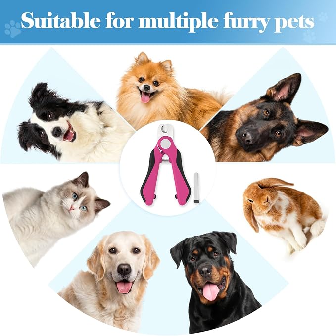 Swihauk Heavy Duty Dog Nail Clippers and Trimmers, Professional Pet Nail Clippers with Nail File for Dogs Cats Small Animal, Claw Clippers with Safety Guard to Prevent Over-Cutting, Pink