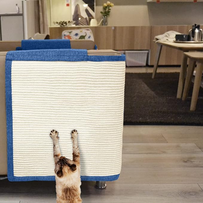 Cat Scratch Furniture Protector with Natural Sisal for Protecting Couch Sofa Chair Furniture,Couch Cat Scratch Protector 23.6" W*19.7" H (Dark Blue, Right Hand)