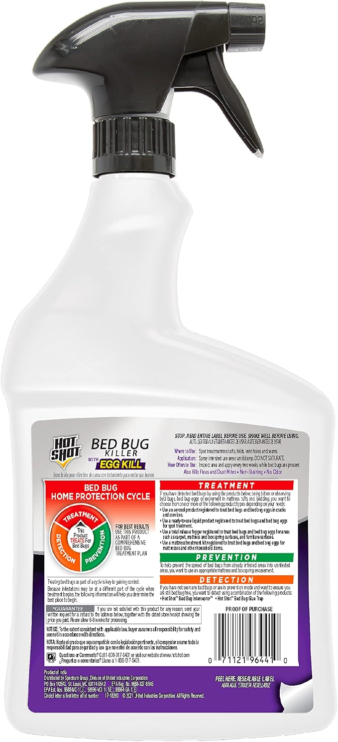 Hot Shot Ready-to-Use Bed Bug Killer Spray, Kills Bed Bugs and Bed Bug Eggs, Kills Fleas and Dust Mites, 32 Ounce