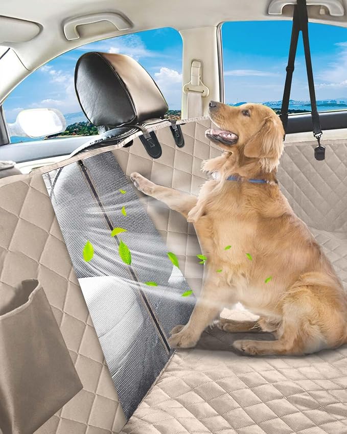 Victoper Dog Car Seat Cover, 600D Heavy Dute Car Seat Cover for Dogs Pets, 100% Waterproof Anti-Scratch Nonslip Dog Hammock for Cars, Seat Covers Protector with Seatbelt for Sedan SUV Truck XL Khaki