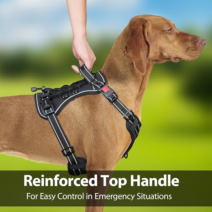 No Pull Tactical Dog Harness,Service Dog Vest Molle & Loop Panels | Black L, Metal Front & Back D-ring, Reflective, Easy Control with Padded Handle for Small Medium Large Dogs