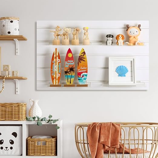 Yalikop 4 Pcs Slatwall Shelves Clear Acrylic Slatwall Shelves Organizer Wall Mounted Hanging Accessories Plastic Panel Display Shelf for Retail Store Boutique Garage Home(No Fence Style,10 x 4 Inch)