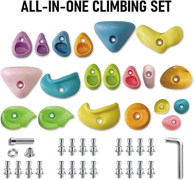 Rock Climbing Holds for Kids, 20 PCS Rock Wall Holds with Hardware, Indoor Outdoor Climbing Grips for Backyard Playset & Home Wall, Easy Install, Pastel Colors