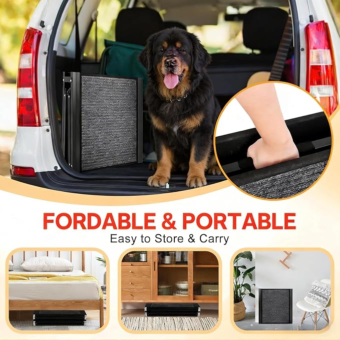 Dog Ramp for Large Pets 71" Non-Slip Car Ramp Stairs | Portable 300 lbs Capacity SUV Truck Ramp with Felt Surface, Protects Joints – Ideal for High Profile Vehicles, SUVs & Pickups