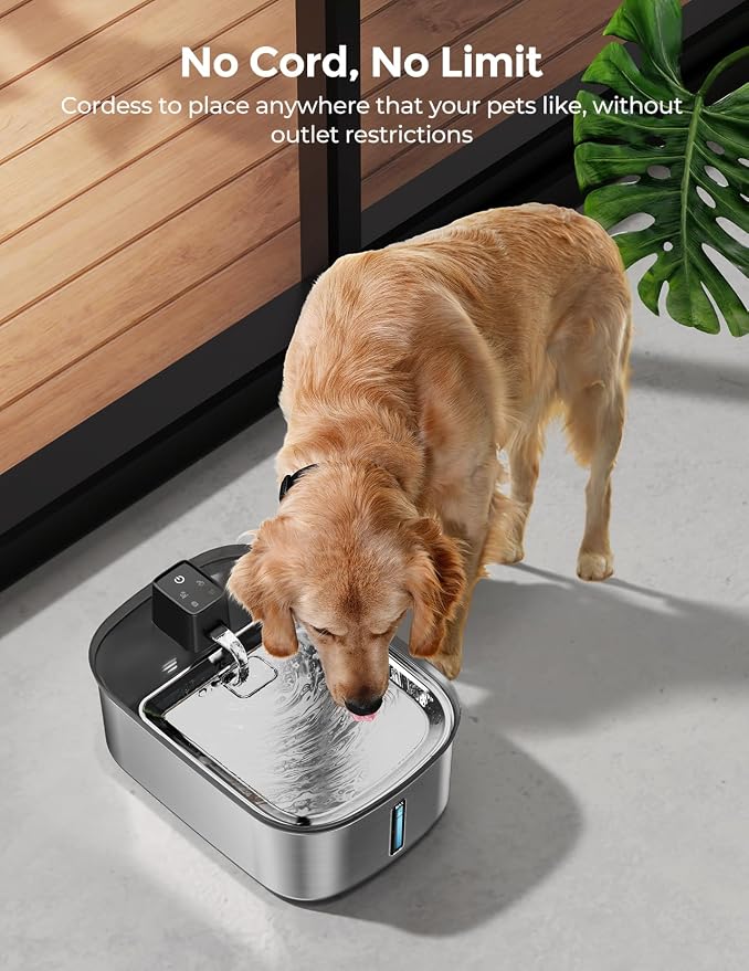 Wireless 7.5L/2Gal Dog Water Fountain Stainless Steel with 6 Pcs Filters | Quiet Pet & Cat Water Fountain with Motion Sensor,Automatic Water Dispenser for Dogs&Multi-Pet Homes Continuous Fresh Flow