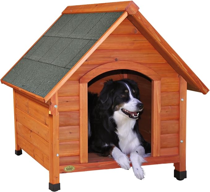 TRIXIE Natura Medium Cottage Dog House, 34.75 x 30.5 x 32.5 in, Brown | Outdoor Wooden Dog Shelter, Weatherproof Sealer, Peaked Roof, Removable Floor Panels, Adjustable Legs