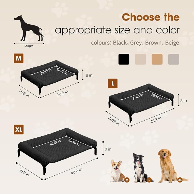 Czpalo Elevated Dog Bed with Removable Bolster Cushion Mat, Raised Pet Cot for Extra Large Sized Dogs with Breathable & Washable Mesh, Indoor & Outdoor Pet Hammock with Skid-Resistant Feet.
