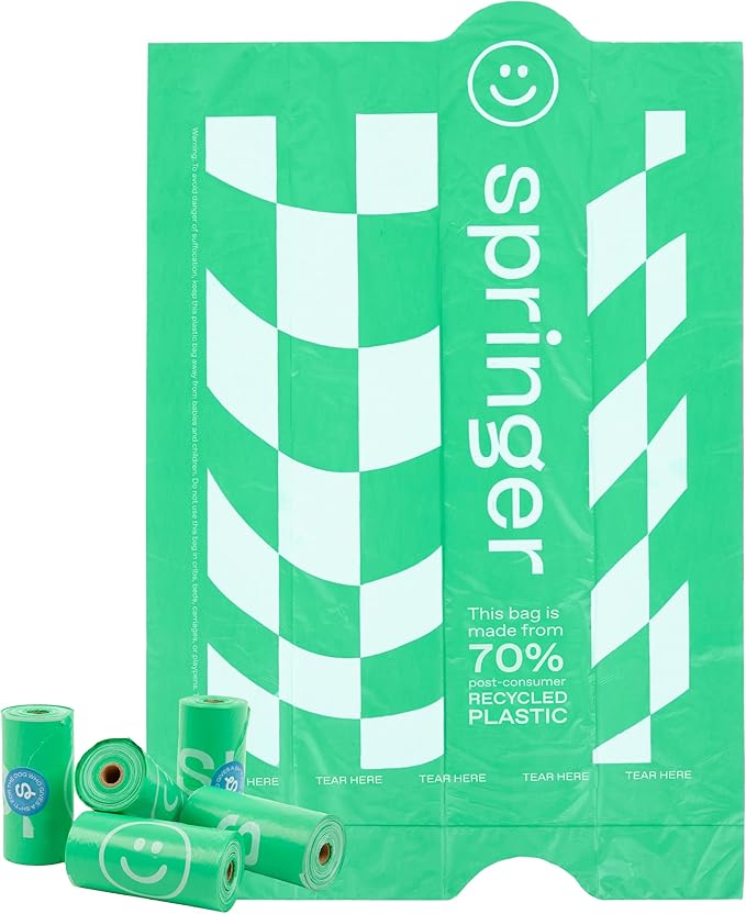 Springer Premium Poop Bags for Dogs, 120 Count, Unscented, Leak Proof and Thick Waste Bag Refill Rolls, Made from Recycled Plastic with Easy to Open Tab