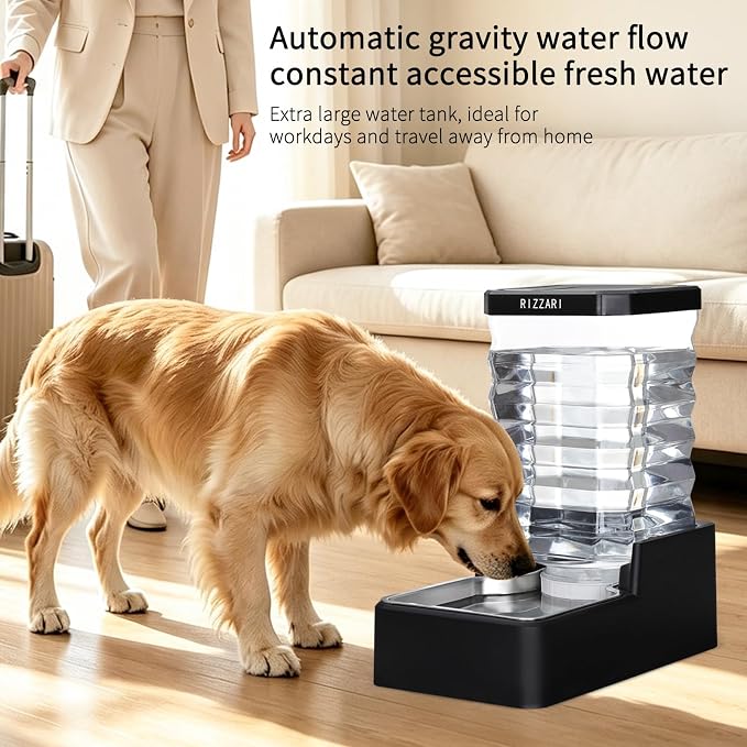 RIZZARI 9L Automatic Dog Water Dispenser: Stainless Steel Bowl | No Filter Replacement/Wide-Mouth Easy Cleaning/Ideal for Medium & Large Dogs/ Busy Workdays