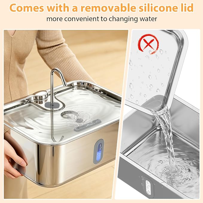 Dog Water Fountion for Large Dogs,15L/4 Gal Stainless Steel Automatic Pet Water Dispenser,Ultra Quiet Dog Fountain Water Bowl with Water Level Window & LED Light, Include 1Set Filter