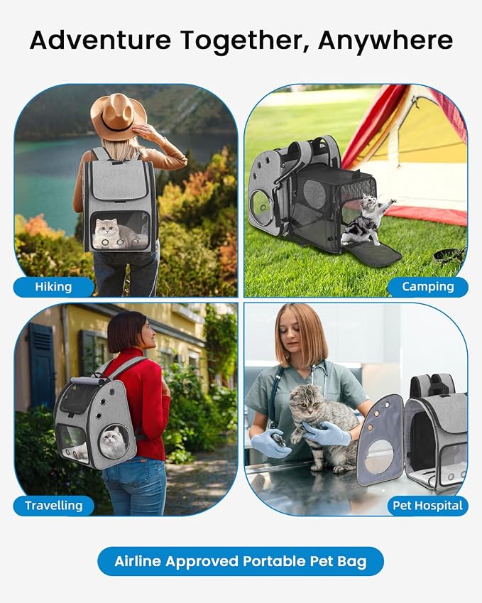 Expandable Cat Backpack Carrier for Small Cats/Dogs Airline Approved | Pet Carrier Backpack with Large Space/Breathable Mesh/Anti-Collapse,for Travel/ Hiking/Camping/Vet, Up to 18 lbs