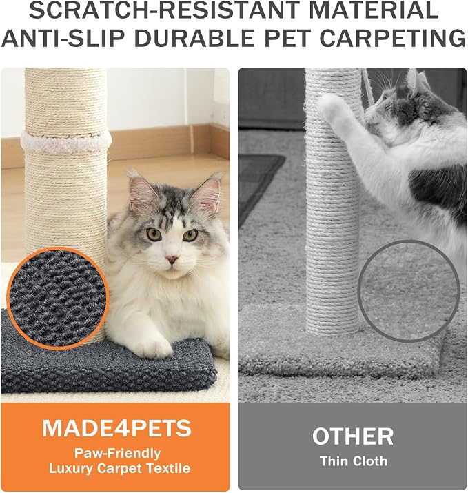 Made4Pets Tall Cat Scratching Post, 23.6" Natural Sisal Cat Scratcher with Hanging Balls, Heavy Duty and Thicker Scratching Post for Indoor Cats Adults, Sturdy Base Cat Scratch Post, Dark Grey