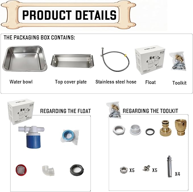 Automatic Dog Water Dispenser 2 Gallons, 304 Stainless Steel Dog Water Bowl for Indoor/Outdoor, Large Water Bowl for Pets & Livestock, Anti Tip, Wide Mouth, Water Auto Fill, Fit GHT 3/4" Faucet
