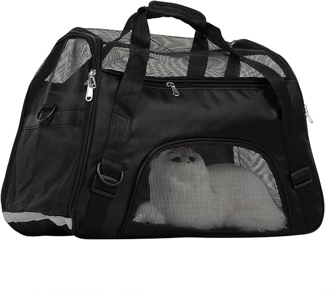 FAA Approved Compact Pet Carrier for Cats Small Dogs Breathable Lightweight Travel Bag with Expandable Design Easy Carry Handle