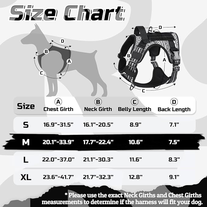 rabbitgoo Tactical Dog Harness for Medium, No Pull Military Service Vest | Molle & Handle, Heavy Duty, Adjustable, Reflective Straps, Easy Control for Training Walking, B&W Geometric, Medium