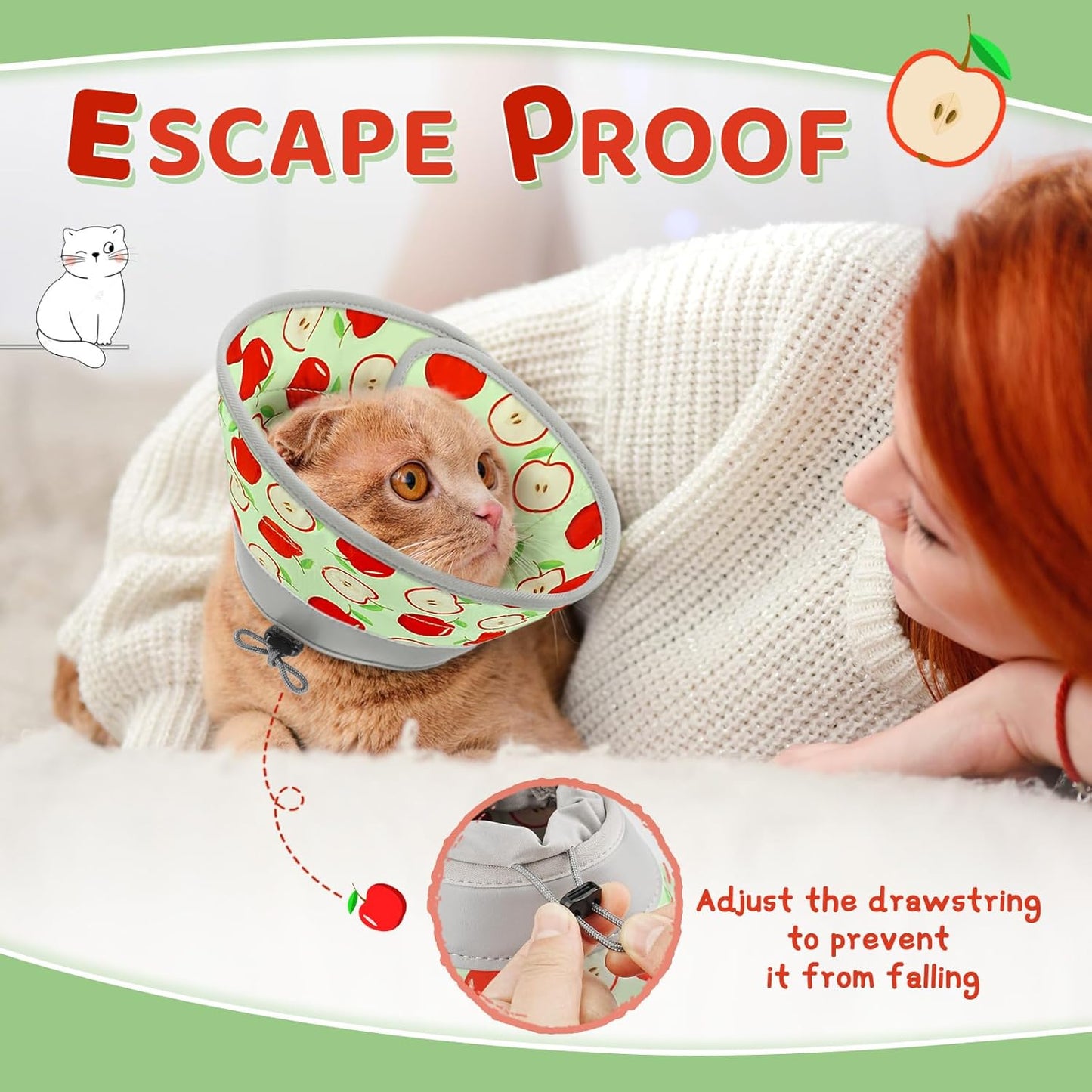 Cat Cone Collar Soft to Stop Licking, Adjustable, Foldable Lightweight Kitten Cones After Surgery Recovery for Cats & Kittens, Cat Cone Alternative (AppleRed, L)
