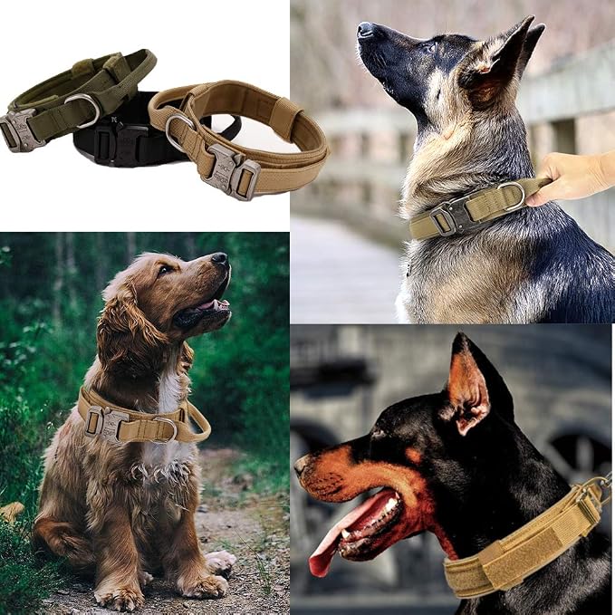 Tactical Dog Collar and Leash Set for Large Dogs with Control Handle,Brown | 1000D Heavy-Duty Nylon Fabric,Quick-Release Metal Buckle,Adjustable Fit,Soft-Padded Webbing,D-Ring,for Training & Hiking,XXL