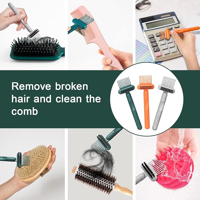 RHOS 2-in-1 Hair Brush Cleaner and Remover Tool - Comb for Removing Hair and Dust, Suitable for Home and Salon Use (1 Pack-Green)
