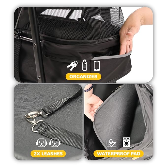 One-Click Foldable Pet Stroller, Lightweight Fixed Carrier Cart for Small Medium Dogs Cats, Portable Travel Small Dog Stroller Up to 40 lbs,Large Cat Stroller, Black 