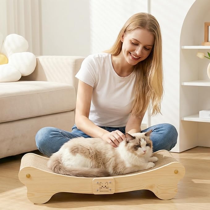 NOCOEX Sisal Cat Scratcher Bed: Wood Scratch Board Hammock for Indoor Cats | Natural Solid Wood Curved Frame Lounger Sleep Scratching Pad Post Large Cats 45 lbs, Easy Assembly Modern Furniture Protector