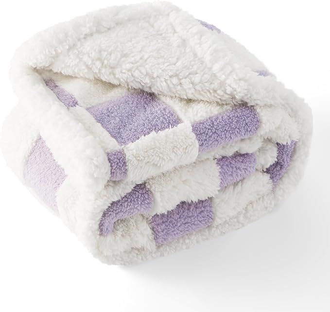 LE SURE Waterproof Dog Blankets for Small Dogs Cute Cozy 3D Jacquard,25x35 | Puppy Blanket for Cat Aesthetic Gift, Warm Soft Sherpa Throw Washable, Reversible Pet Couch Protector, Lavender Checks