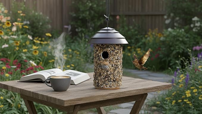 Pebble Stone Bird House for Outside Clearance, HDPE Roof Bird House for Outdoor, Heavy Duty Stone, Hanging Birdhouse for Outside, Wren House 10 Year Lasting (Black