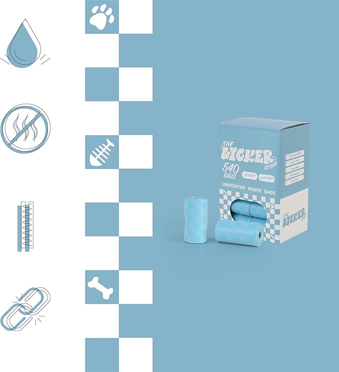 The Licker Store 13 in. x 9 in. Extra Thick Leak Proof Unscented Dog Poop Bags, Blue (540 Count, 36-Rolls)