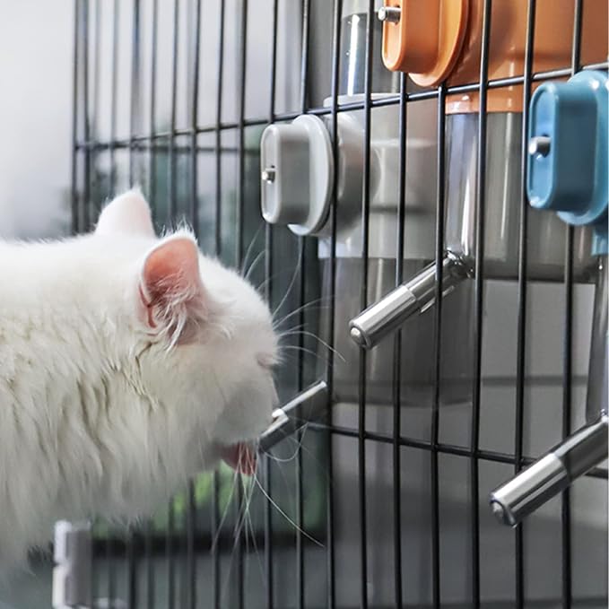 Pet Water Bottle Hanging Dog Water Dispenser Kennel Drinker Kettle Feeder BPA Free Cage Crate Hutch Puppy Cat Rabbit (17oz, Gray)