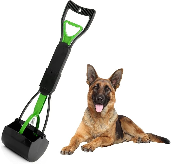 Temmel Pooper Scooper - Poop Scooper for Pet Waste Picking Up Without Smell - Dog Pooper Scooper with Foldable Long Handle – Heavy Duty Dog Poop Scoop with Jaw Claw Bin (23.62 Inches) (Green)
