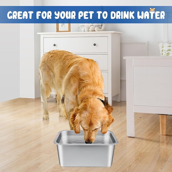 Bwogue 3 Gallon Large Water Bowl for Dogs, Stainless Steel Dog Water Bowl | High-Capacity Pet Water or Food Bowls, Fewer Refills, Medium to Giant Dogs, Dishwasher Safe, Deep Bowl Helps Reduce Spills