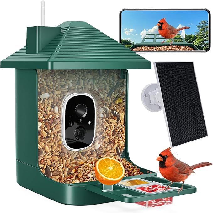Bird Feeder with Camera,Smart Watching Birds,AI Identify Species 2K Live Video,2.4GHZ WiFi Solar Birds House Cameras for Outdoors,Motion Detection Instant Arrival Alerts,Ideal Present for Birds Lovers