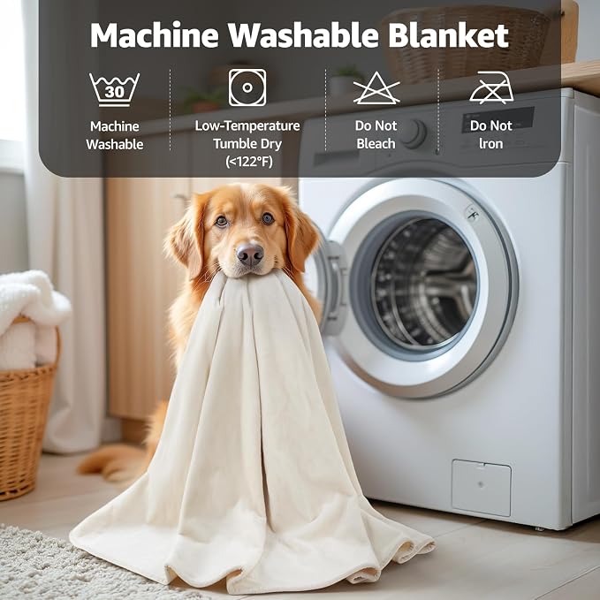 LOOBANI Waterproof Dog Blanket for Couch, Soft Couch Cover 50" x 60" Beige | Pet Blanket for Medium Large Dogs, Double Side Liquid-Proof, Reversible Flannel Bed Throw for Sofa, Travel, Hair Resistant