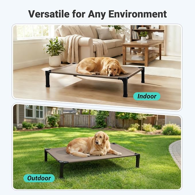 Elevated Outdoor Dog Bed, Raised Dog Bed with Steel Framed 35in | Cooling Elevated Pet Cot with Non-Slip Feet, and Waterproof, Washable, Breathable Teslin Mesh