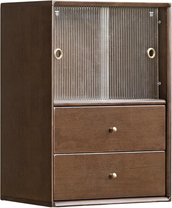 YESWOOD Modular Bookcase Storage Cubes, 100% Solid Rubberwood TV Stand Free Combination, Small Walnut Color Buffet Cabinet for Living Room Bedroom Study