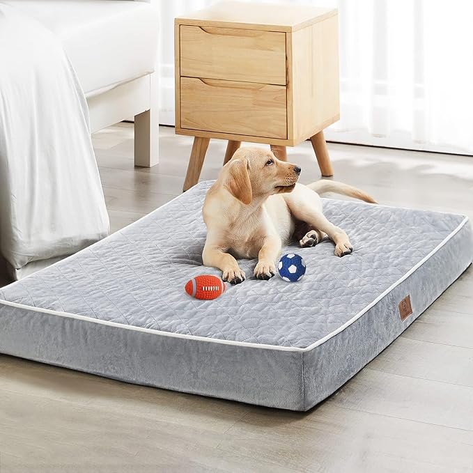 WNPETHOME Orthopedic XXL Dog Beds for Large Senior Dog Bed Comfy Sleeping | XXL Washable Waterproof Dogs Bed with Removable Cover, Multi-Needle Quilting Dogs Crate Bed for Relax , Light Grey 55x42 Inch