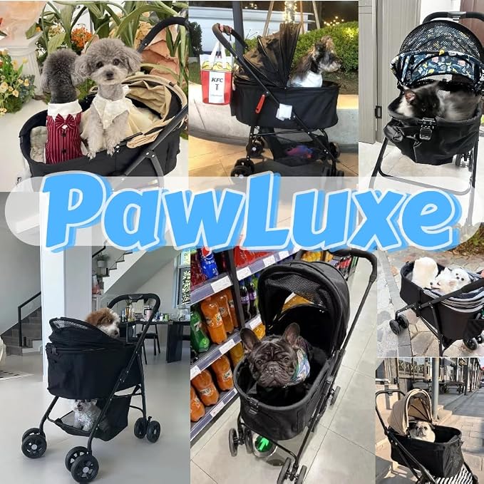 4 Wheels Pet Stroller 4 in 1 Pet Stroller with Detachable Carrier for Small & Medium Dogs Cats up to 55 lbs Easy-Folding Travel Dog Wagon with Car Seat Breathable Mesh,Black