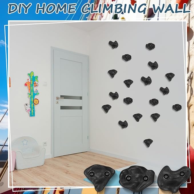 Soulchen 30 Pcs Rock Climbing Holds for Climber 3 Shapes Extra Large Rock Climbing Stone Wall Grips with Wrench, Screw for Indoor and Outdoor Playground Backyard Park (Black Classic Style)