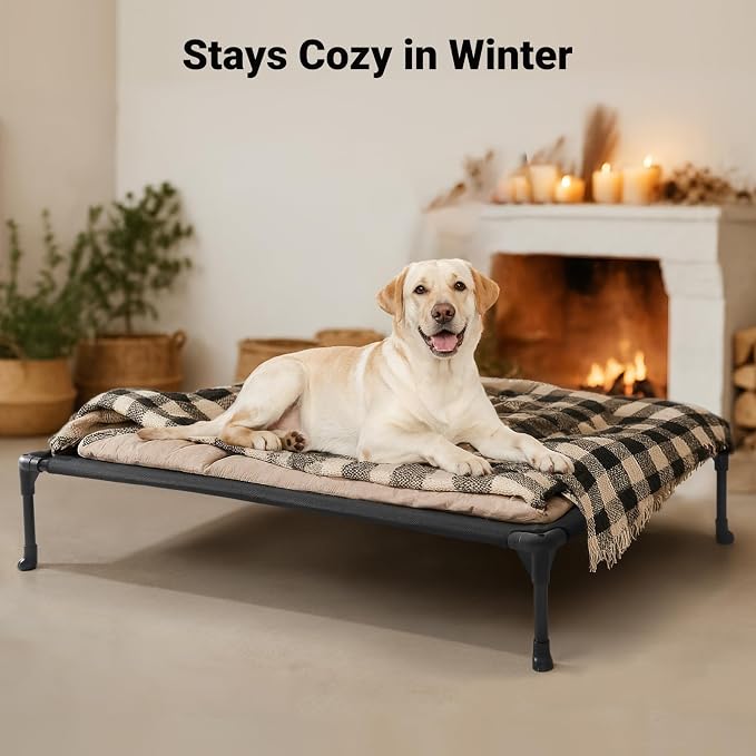 Veehoo Outdoor Elevated Dog Bed Large Sized Dogs, Cooling Raised Dog Cots | Off-ground training platform, portable camping hammock, breathable mesh, easy to clean, no-tool setup, 42"x30", Black Silver