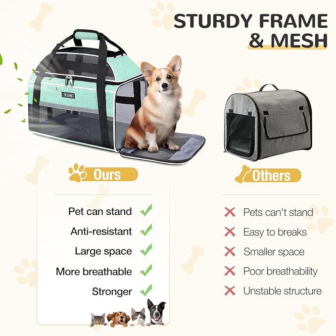 Lekereise Top-Expandable Pet Carrier 17x11x9.5 Inch Alaska Hawaiian Airline Approved Soft Sided Underseat to 12lbs Travel Carriers for Small Dogs and Cats with Locking Safety Zippers Anti-Scratch Mesh