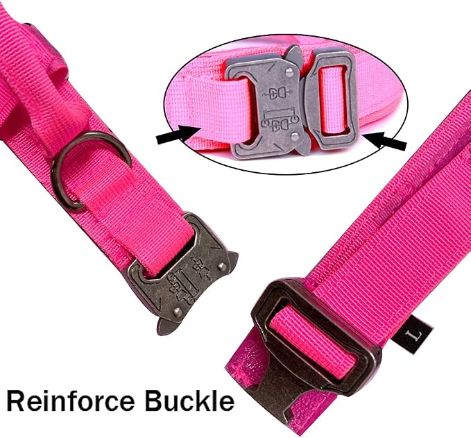Tactical Dog Collar and Leash Set for Large Dogs with Control Handle,Pink | 1000D Heavy-Duty Nylon Fabric,Quick-Release Metal Buckle,Adjustable Fit,Soft-Padded Webbing,D-Ring,for Training & Hiking,S
