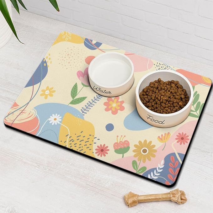 Pet Feeding Mat for Floors Waterproof Dog Mat for Food and Water Absorbent Quick Dry Non Slip mat for Cat Bowls