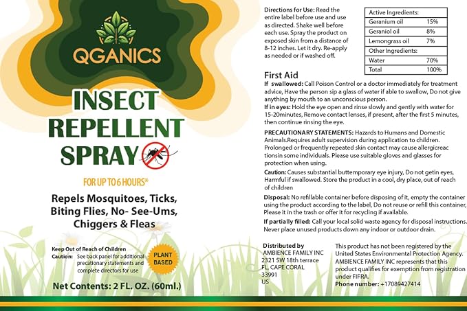 Mosquito Repellent Spray for Body 2 Pack, Bug Spray Travel Size Plant-Based, DEET-Free, Insect Repellent Spray for Skin 2 Fl Oz