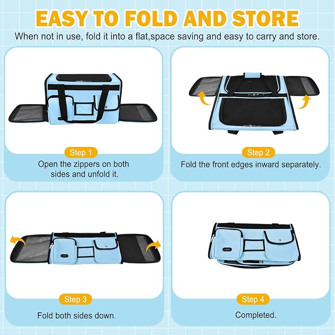 HUANLANG Cat Carrier Airline Approved,Soft-Sided Dog Carriers for Small Dogs Medium Cats,Pet Travel Carrier Up to 20 Lbs,Collapsible Cat Bag